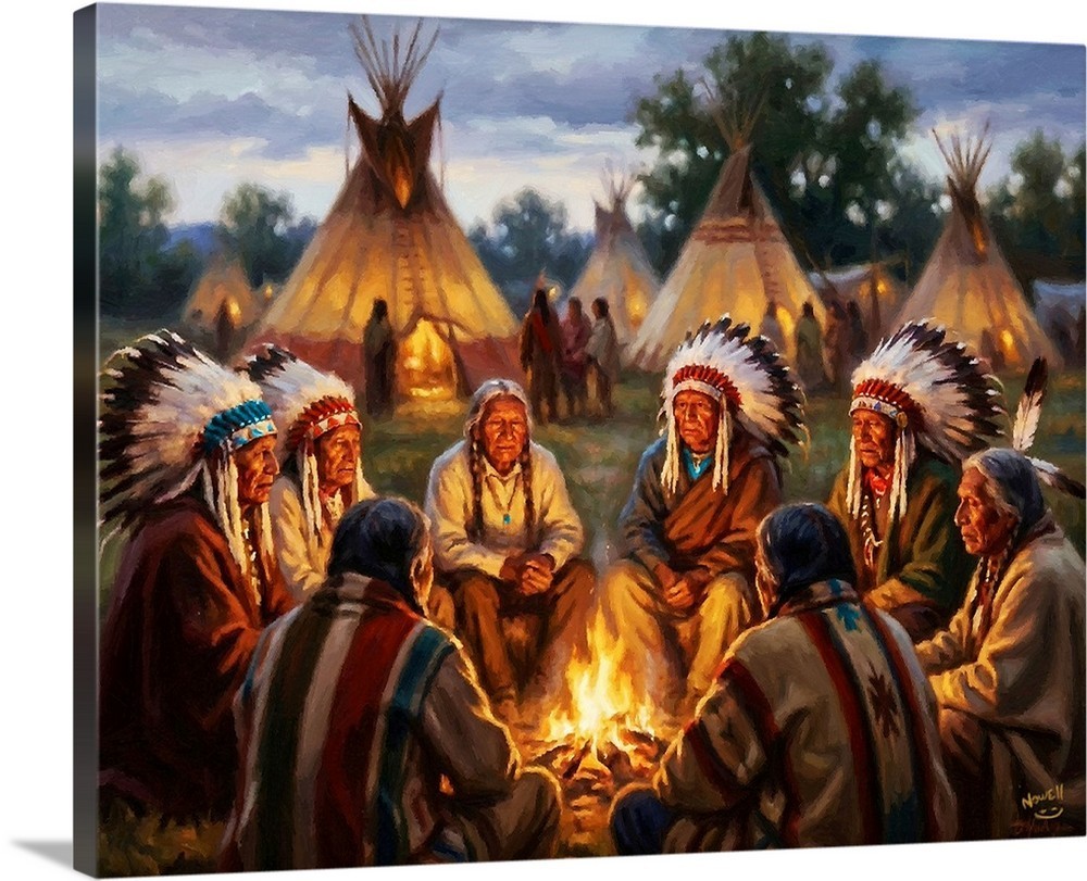 The War Council Native American Indian Art Historic Oil Painting SN/LE 25 Prints