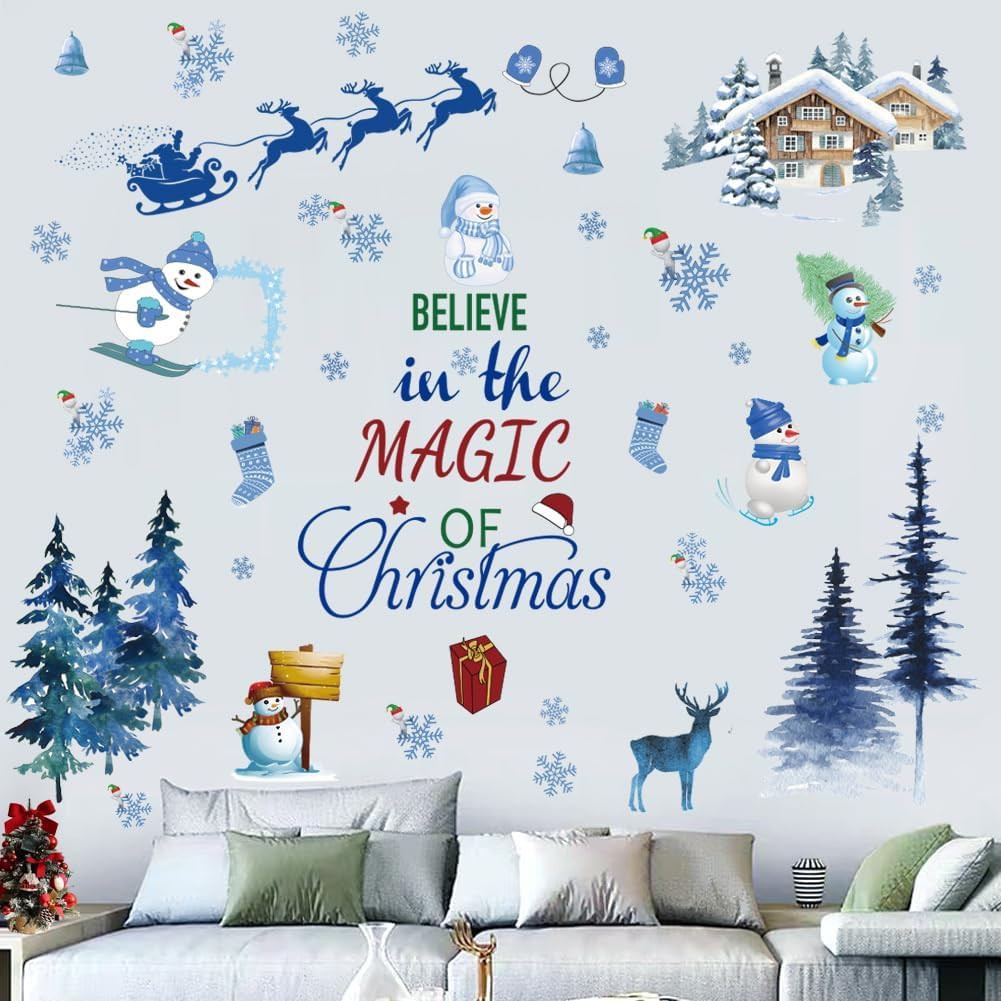 Christmas Wall Decals Santa Claus Tree Vinyl Sticker Holiday Decor for Home