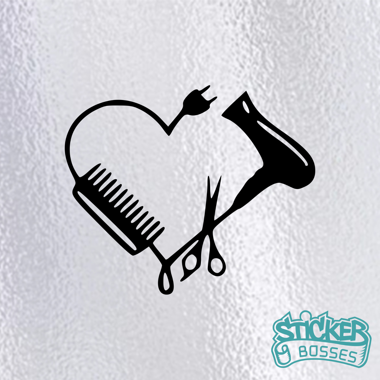 Hair Stylist Heart Scissors Comb Dryer Vinyl Decal Salon Sticker