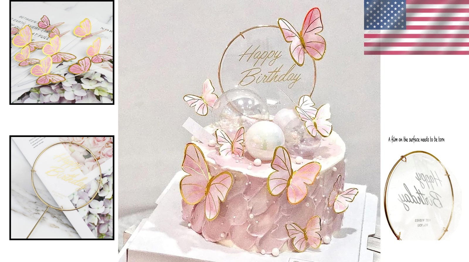 Elegant 11-Piece Gold Butterfly Cake Decor Set for Magical Girls' Celebrations