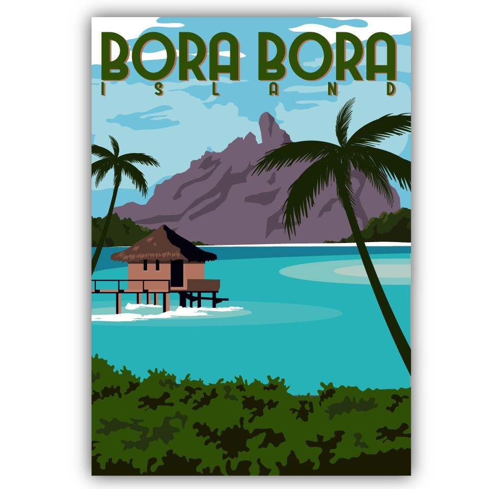 Bora Bora Island Travel Vintage Poster Art Cut To Shape Vinyl Sticker