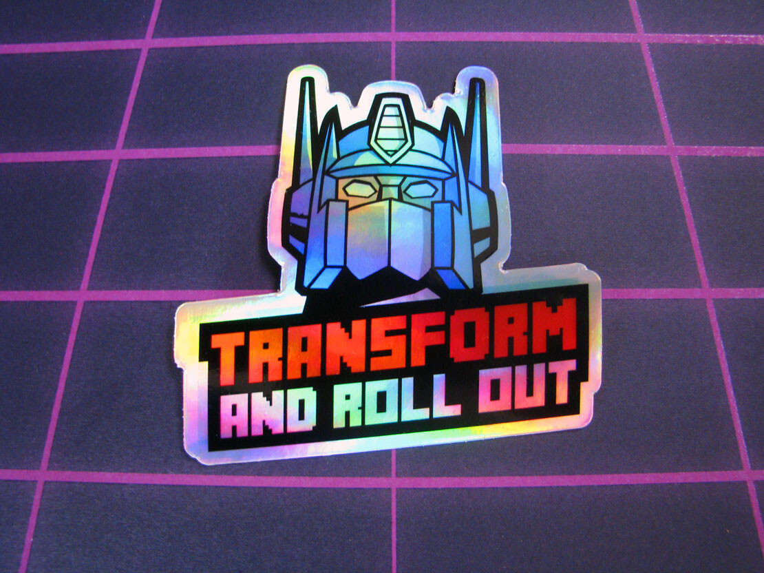 "Roll Out" Holographic Sticker Metallic Robot Laptop Skateboard Decal