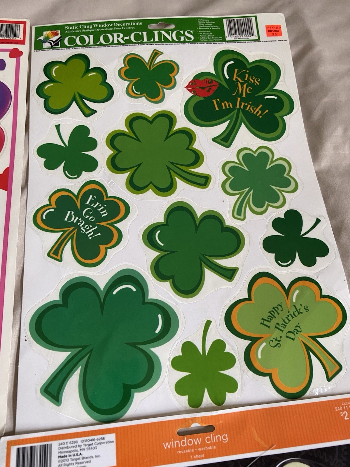 Vtg Lot of 9 Holiday Valentines/Halloween/Thanksgiving/Other Window Gel Clings