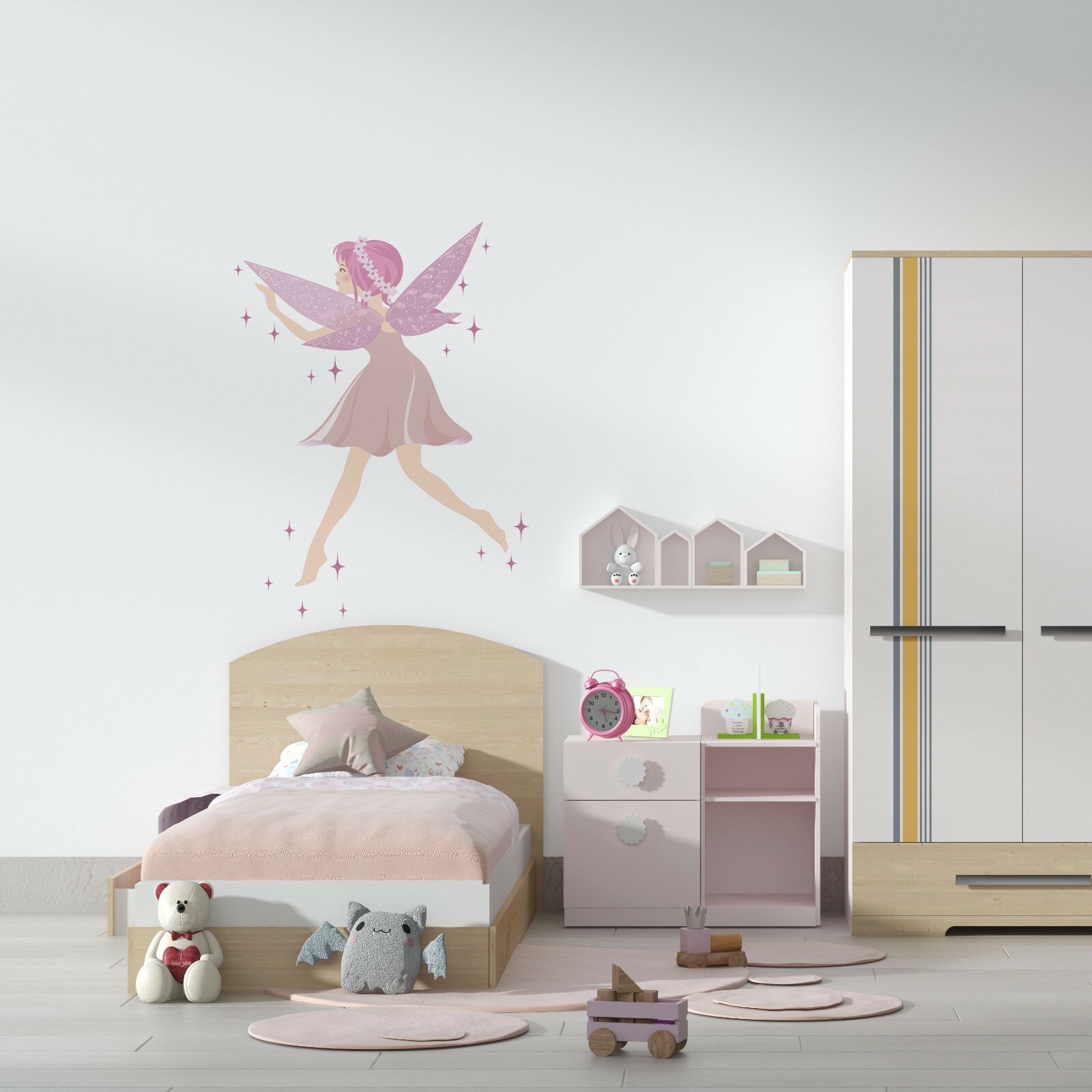 Home Bedroom Nursery Art Fairy Decor Multicolored Cartoon Vinyl Wall Decal 20×26