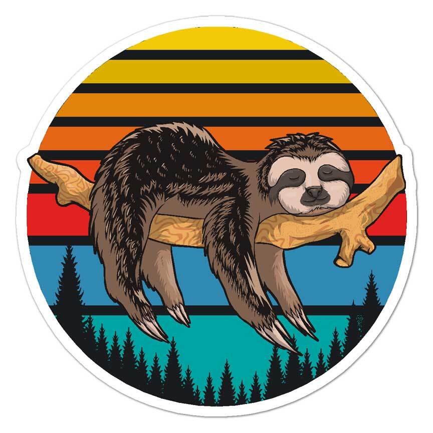 Retro Sloth Sleeping, Vinyl Decal Sticker, Indoor Outdoor, 3 Sizes, #7587