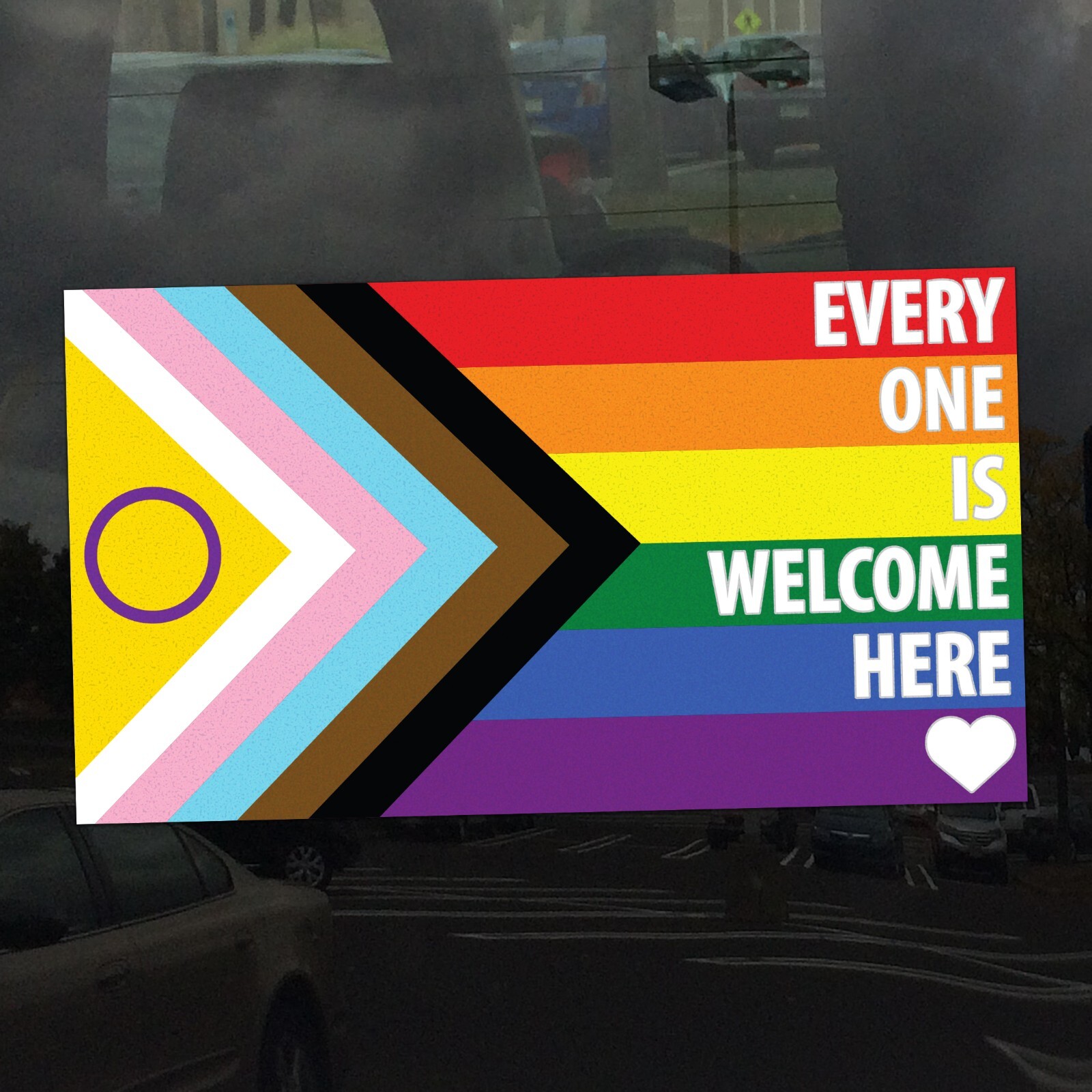 Intersex Progress Pride Flag Every One Is Welcome Here LGBTQ POC Window Cling