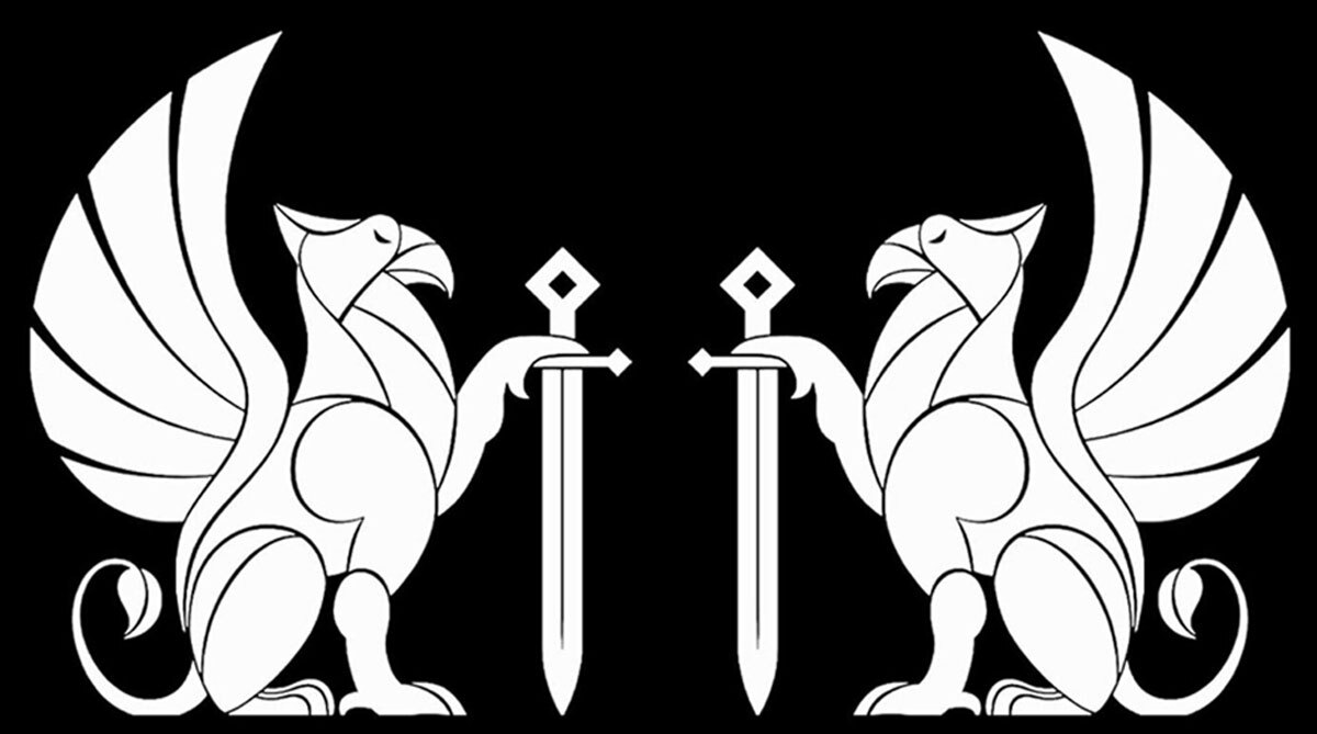 Set of Mirrored 6" Griffin Swords Graphic Vinyl Decal Car Laptop Tablet Window