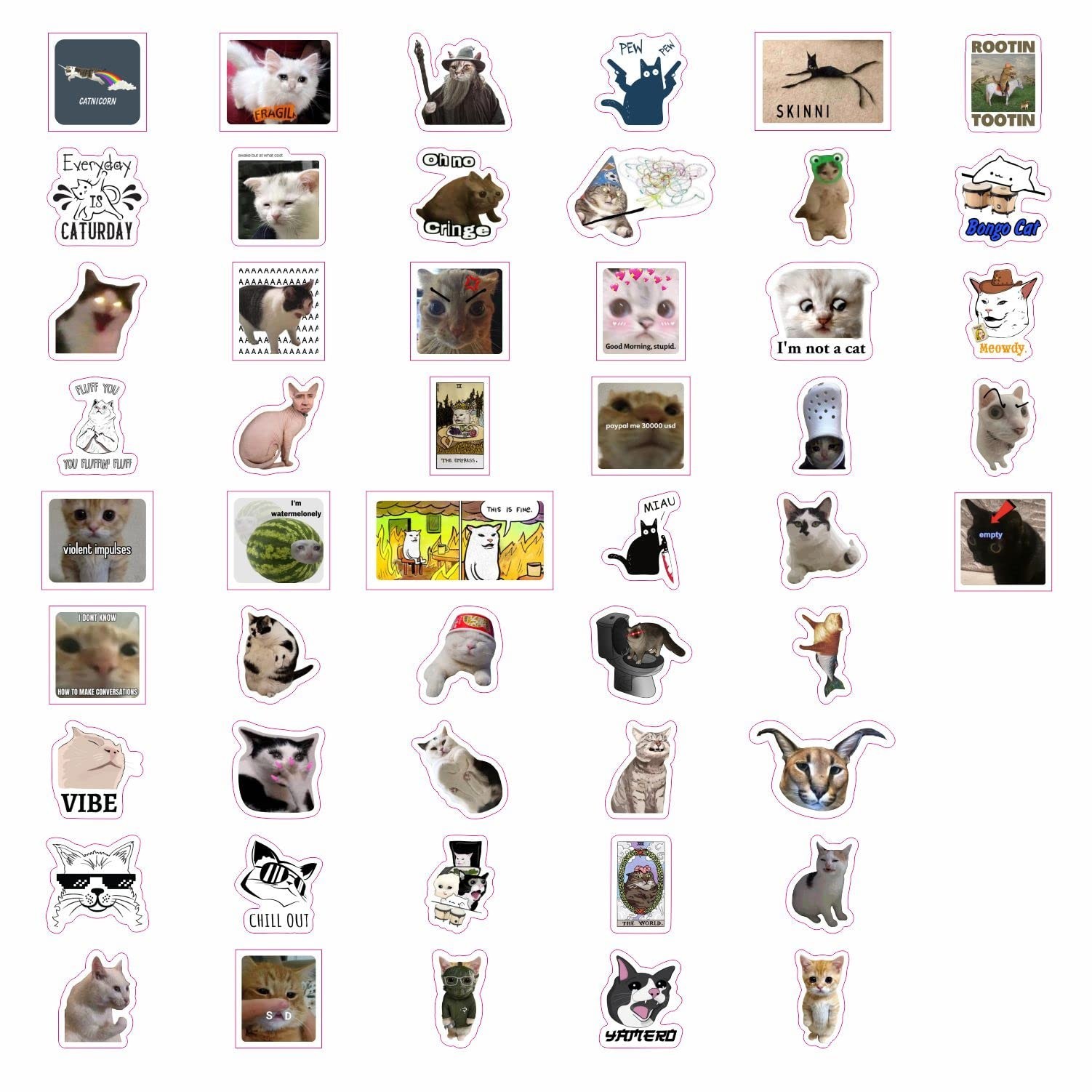 BulbaCraft Cat Meme Stickers 100Pcs – Funny Gifts for Cat Lovers