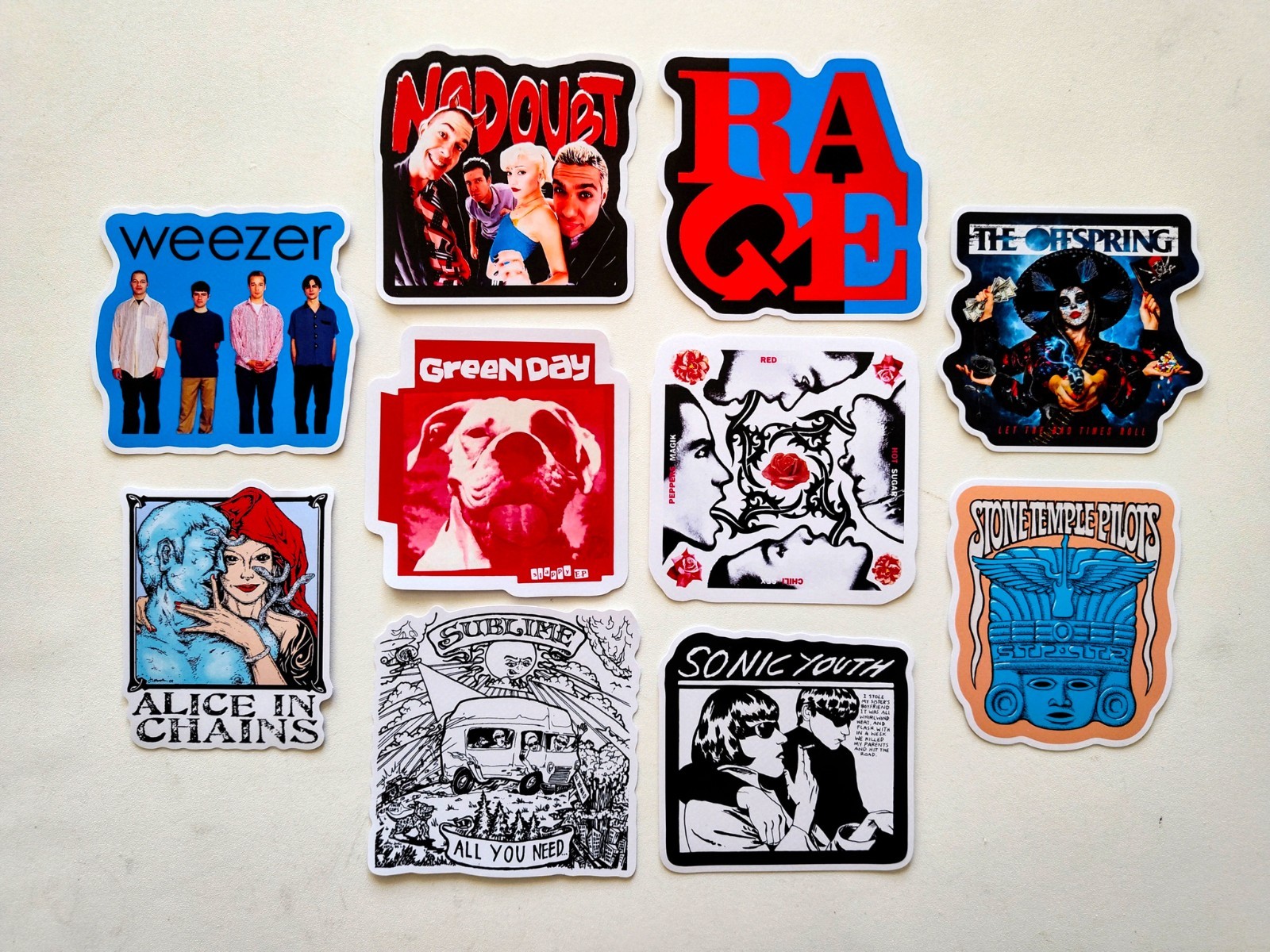 90's Alternative Vinyl Lot Pack (10 Stickers) SET 9 alice in chains sonic youth