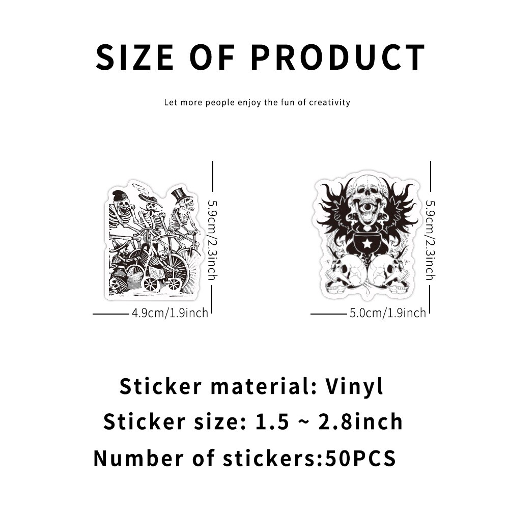 20 Random Skull Stickers Black and White Goth Decals Laptop Hydro Free Shipping