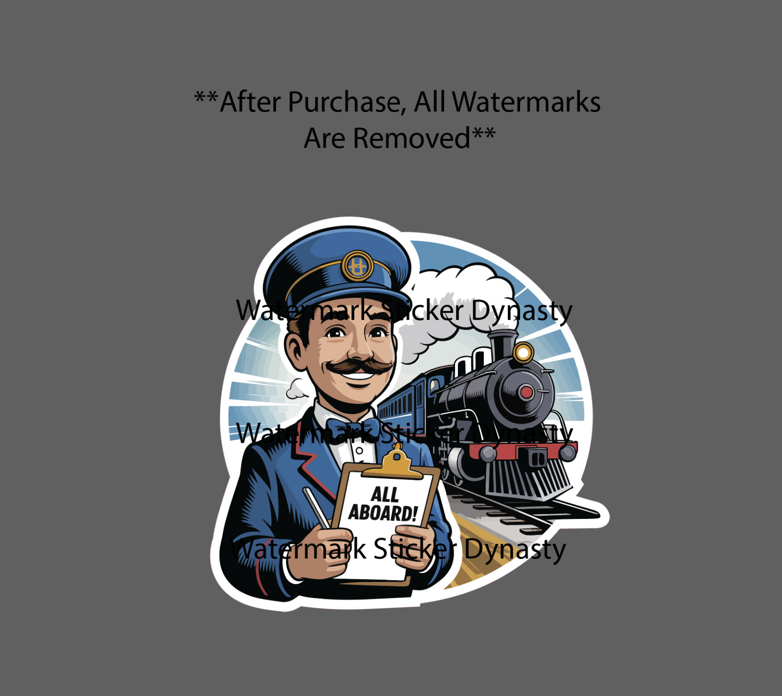 Train Conductor Sticker Waterproof Decal Locomotive All Aboard Cartoon Gift NEW