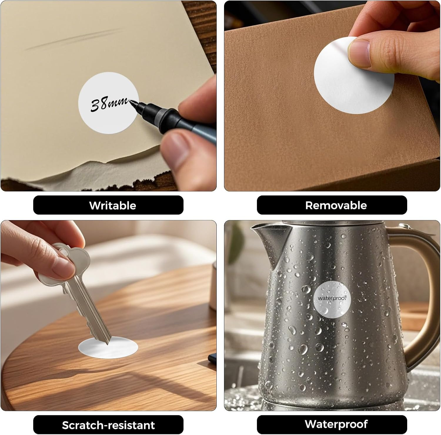 1000 PCS Color Coding round Stickers 1.5 Inch Vinyl White Dot Sticker Removable