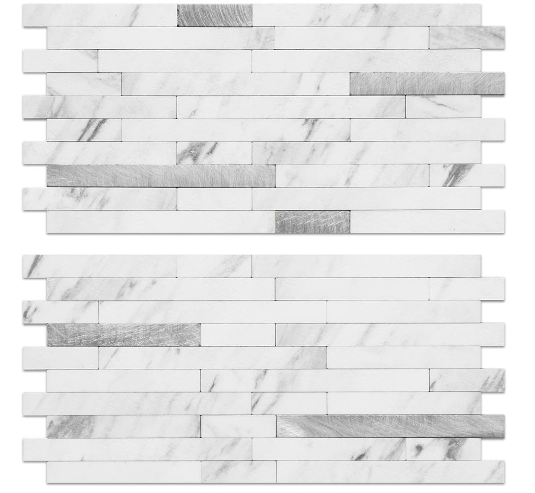 AULIGET 20 Sheets Faux Stone Peel and Stick Backsplash, White Marble Look PVC