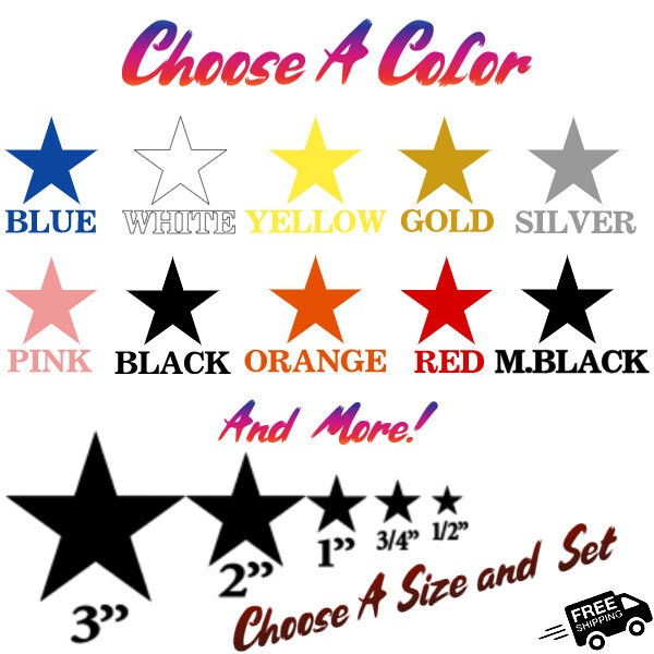 Star stickers! Pick your size and color! Permanent outdoor glossy vinyl decals.