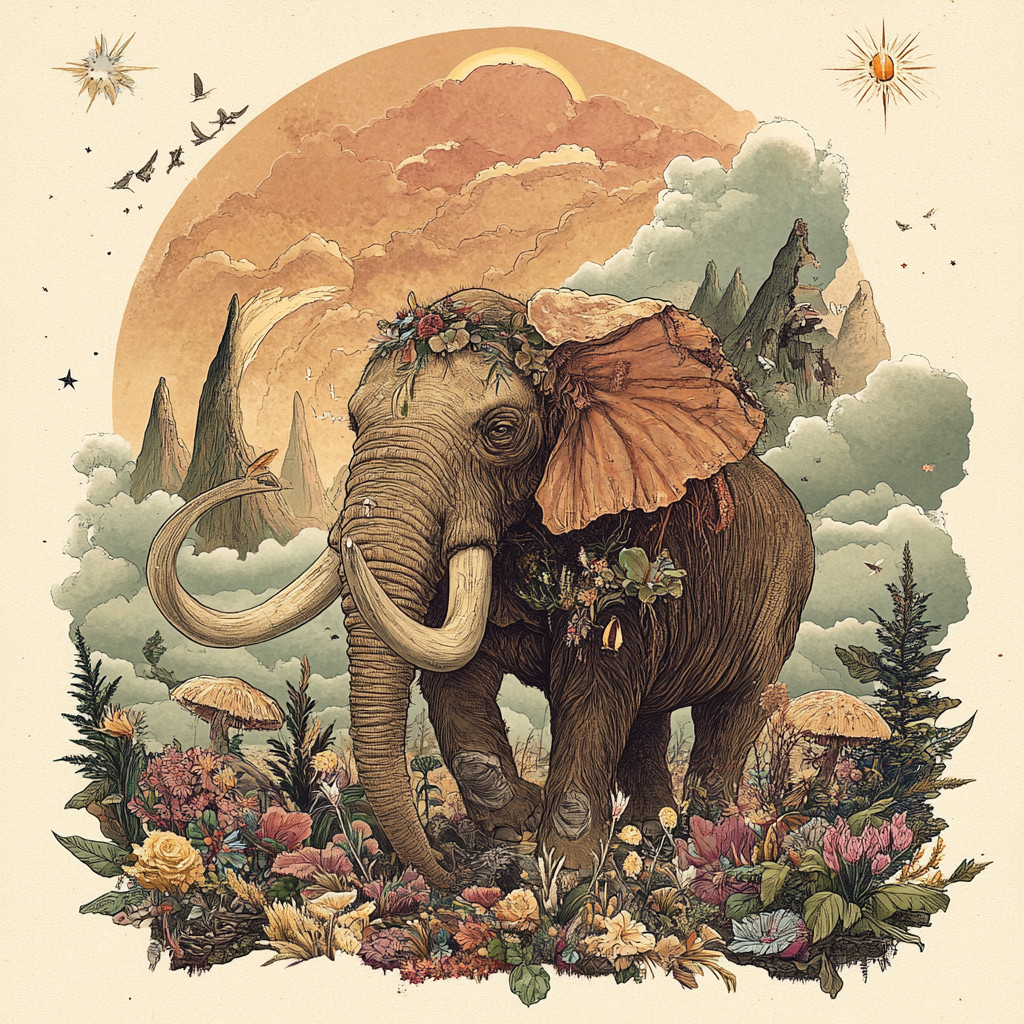 Wall Decal Sticker Mammoth Illustration Wall Sticker 18X18cm Large