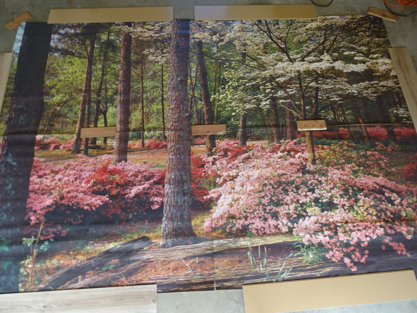 Full Wall Photo Mural Azaleas & Dogwoods Trees Railroad Track 8’ 8” x 12’ 6” NOS