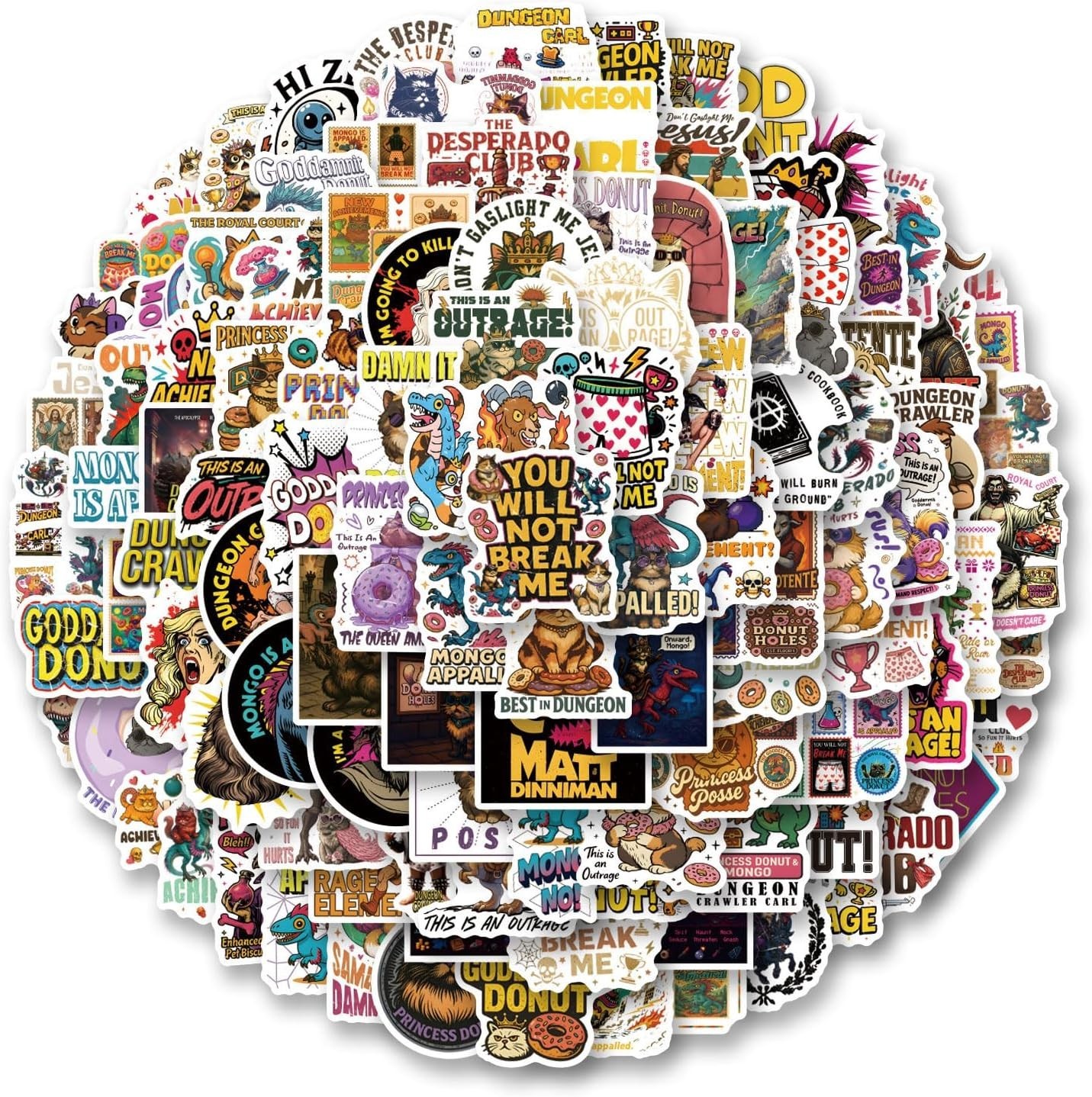 110 Pcs Outrage Princess Donut Stickers for Scrapbooking, Laptop, Water Bottle