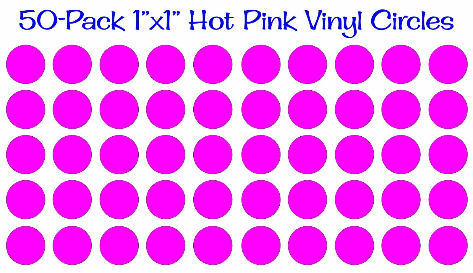 50 pack – 1"x1" Round Hot Pink Vinyl Stickers Decals Circles Polka Dots Die Cut