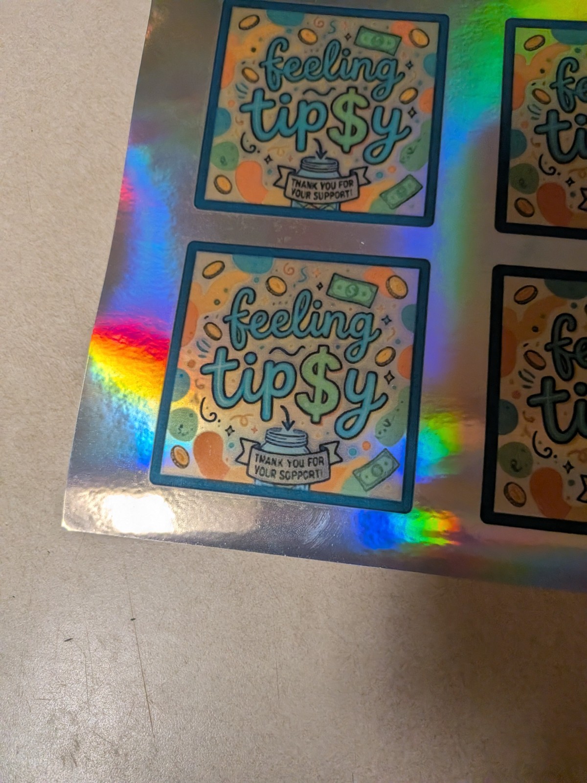 Holographic Feeling Tipsy Sticker Sheet | Tip Jar Stickers Bartender Server Six