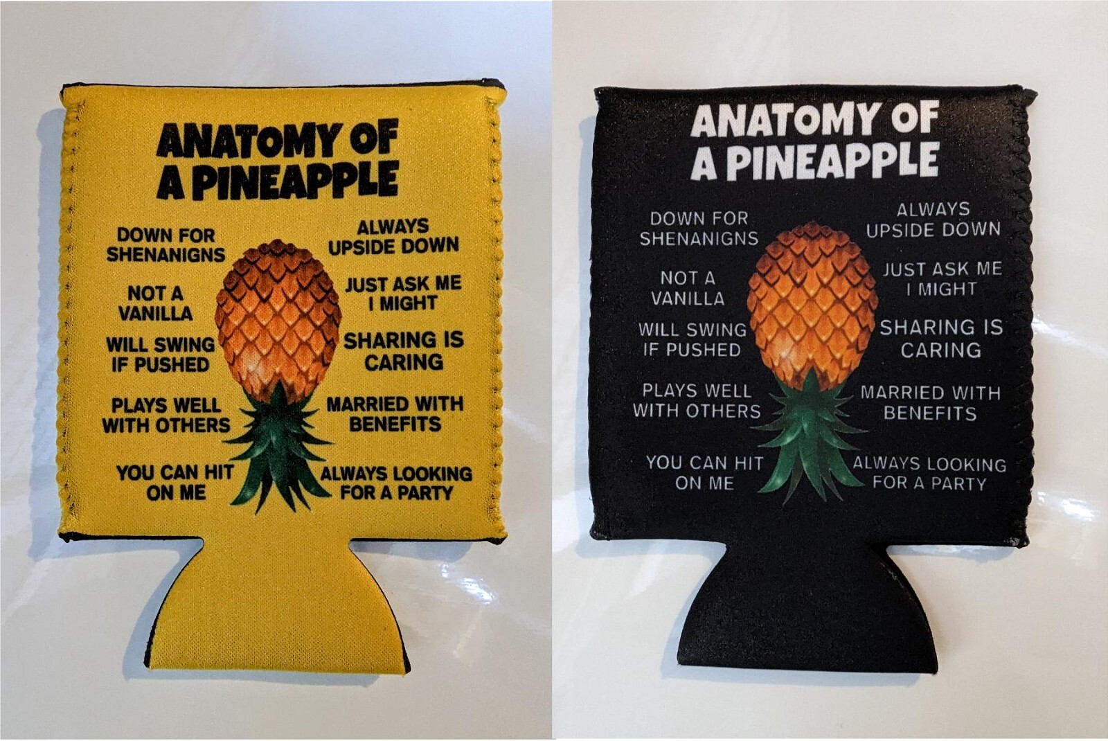 2 Funny Pineapple Beer pop soda can koozie cooler swingers river camping kayakin