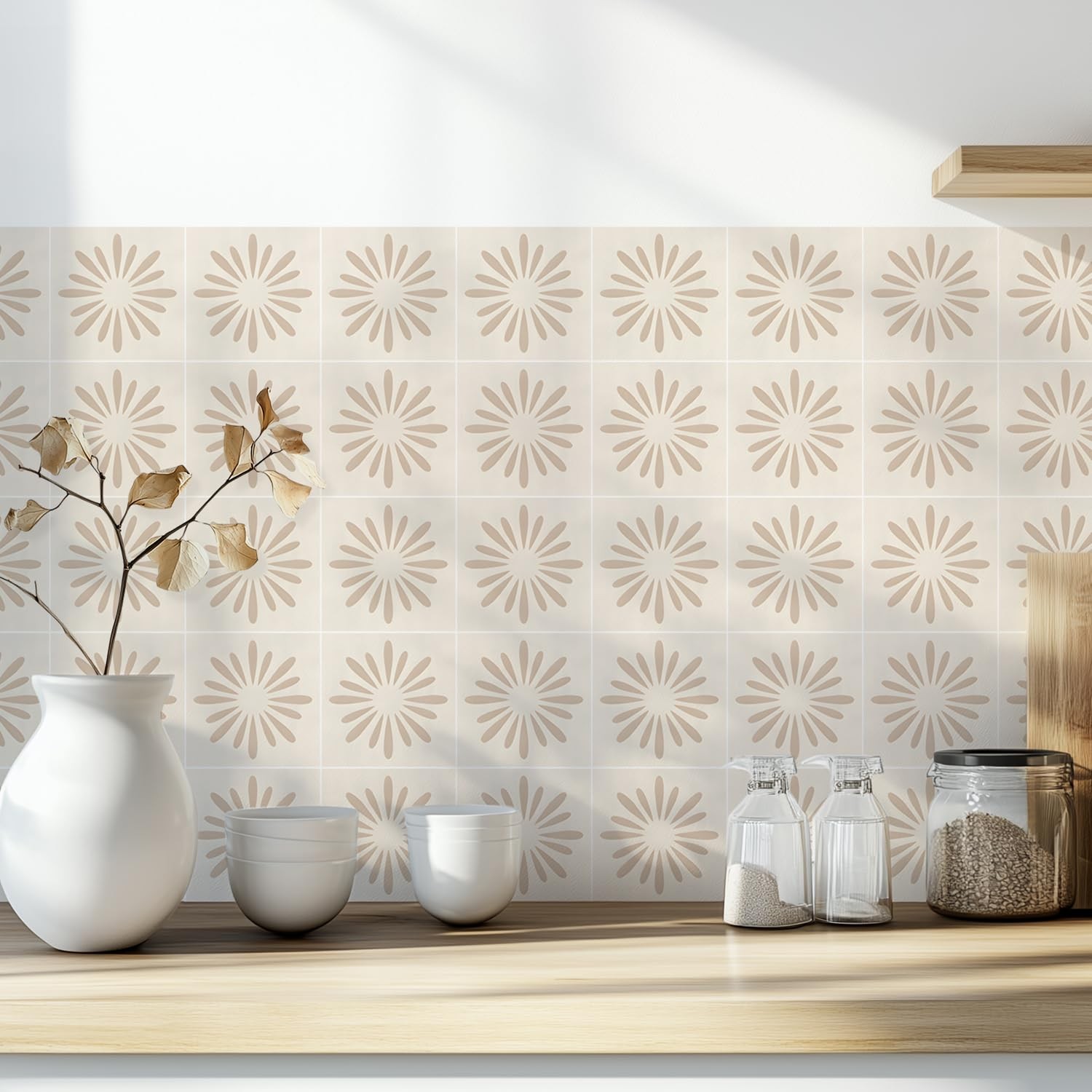 30 Pack, 4×4 Inch Neutral Peel and Stick Vinyl Decals, Modern Geometric Sunbu…