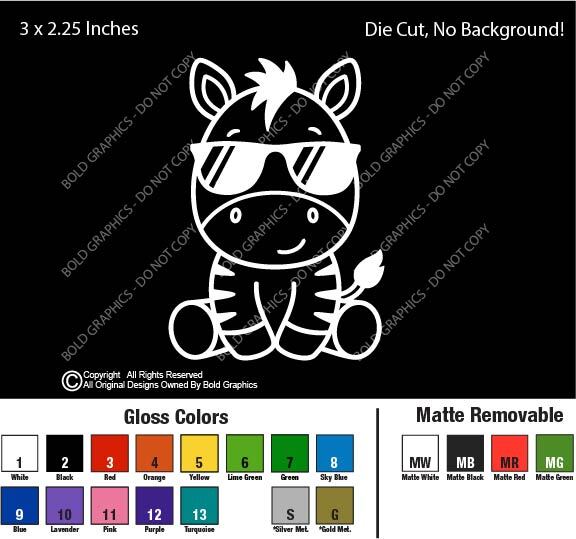 3" Baby Zebra Sunglasses Zoo Decal Vinyl Sticker Friendly Wild Animals Pals