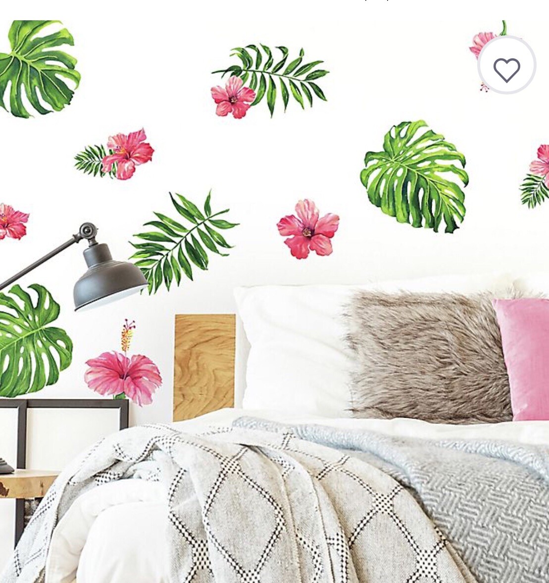 Roommates Tropical Hibiscus Flower Peel And Stick Wall Decals, Pink, Green, Oran