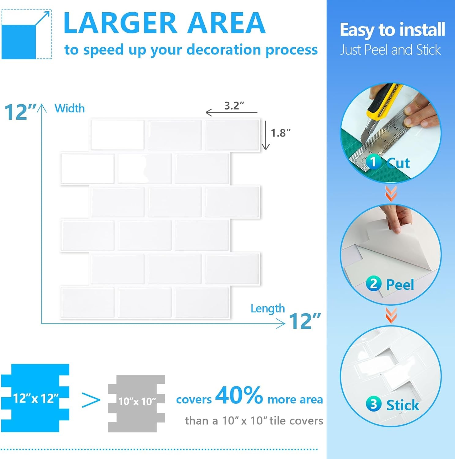 STICKGOO 10-Sheet White Subway Tiles Peel and Cold With Grout