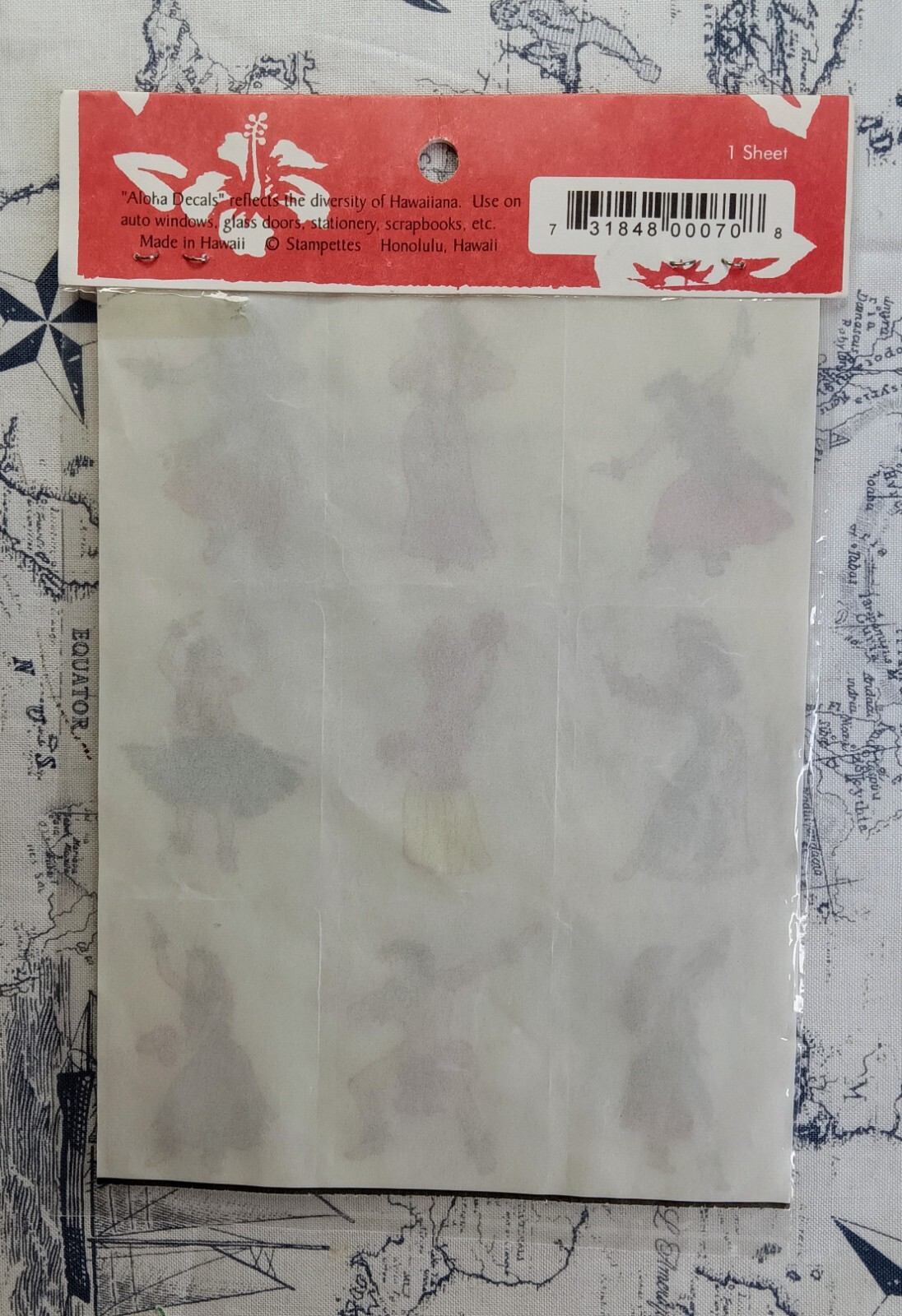 Vintage Stampettes Aloha Decals Hawaiian Hula Clear Sheet of 9 New NOS