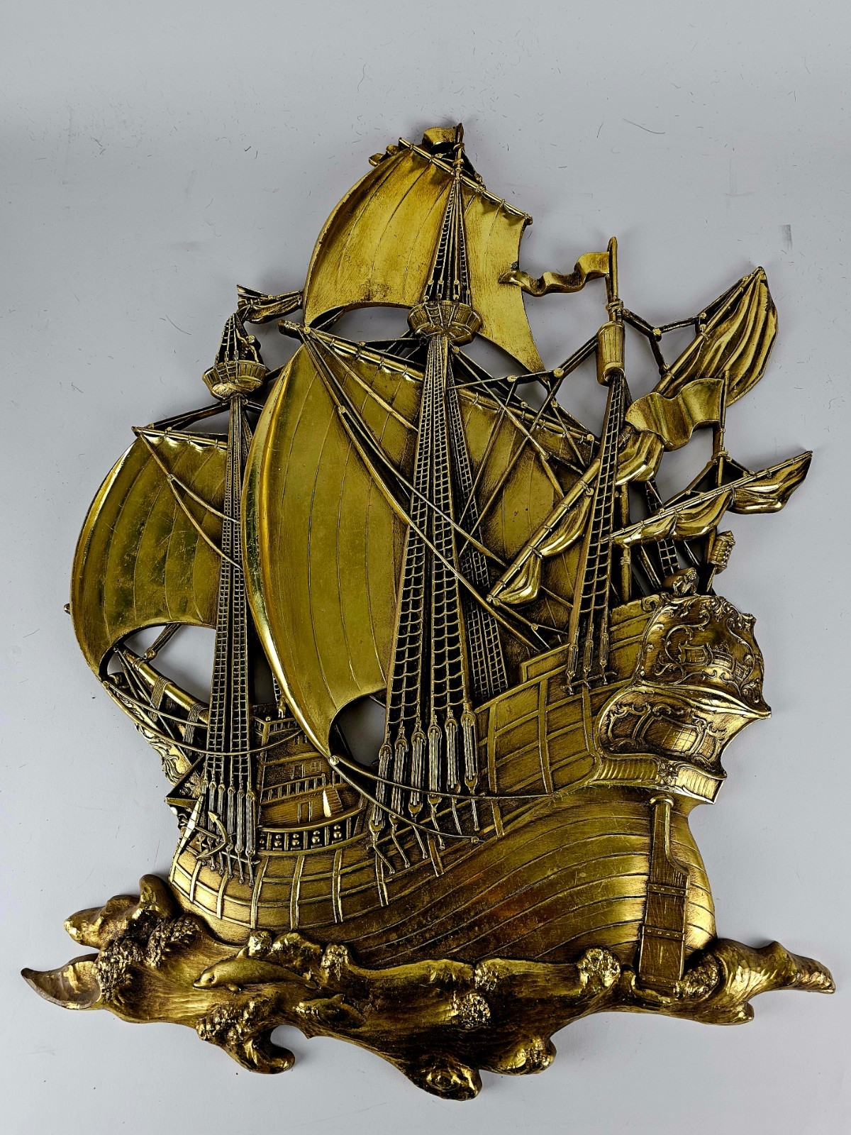 MCM 1958 Dart Nautical Clipper Ship Wall Plaque Gold Pirate Sailing Decor