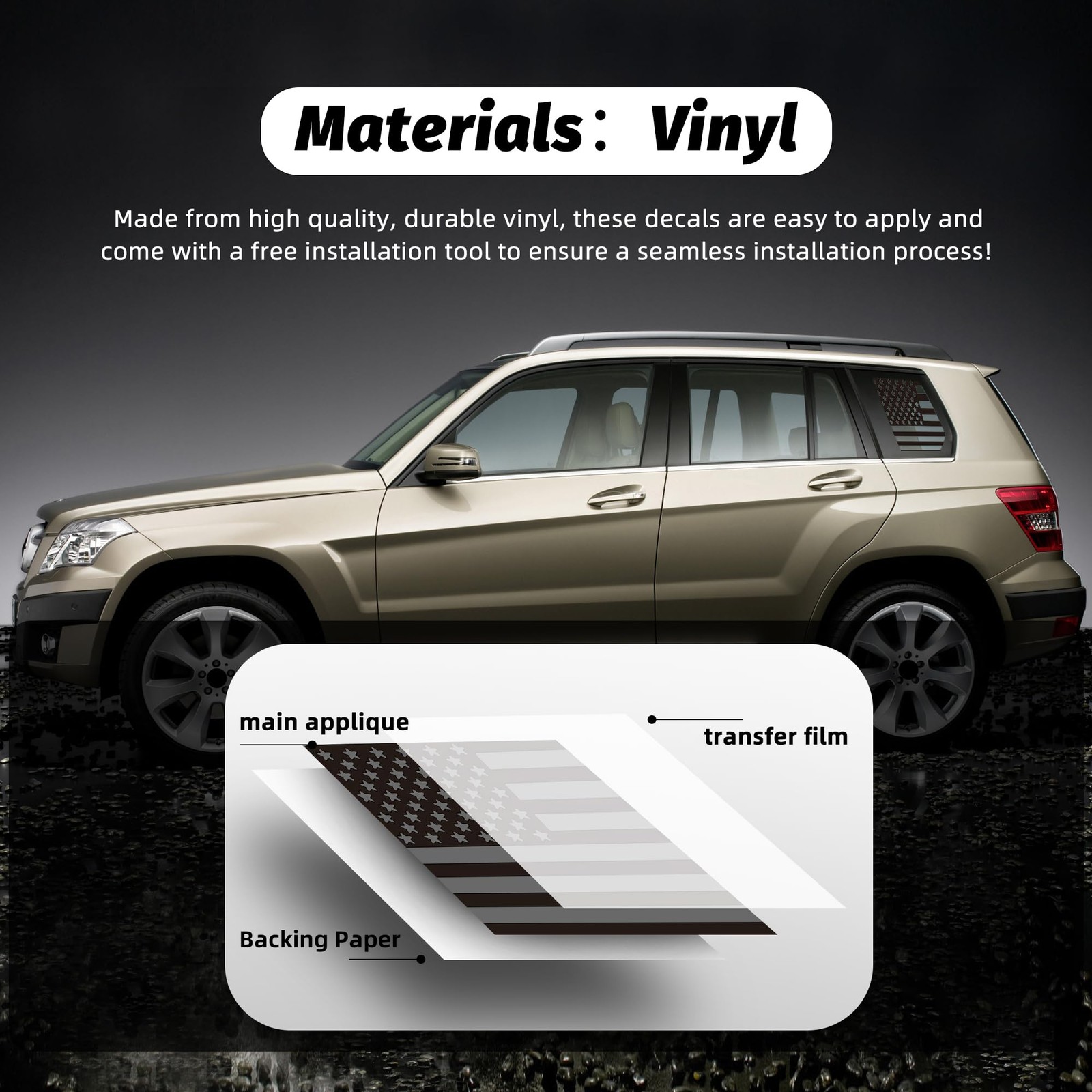 Rear Quarter Window American Flag Decal for Car SUV Trucks, Universal Matte B…