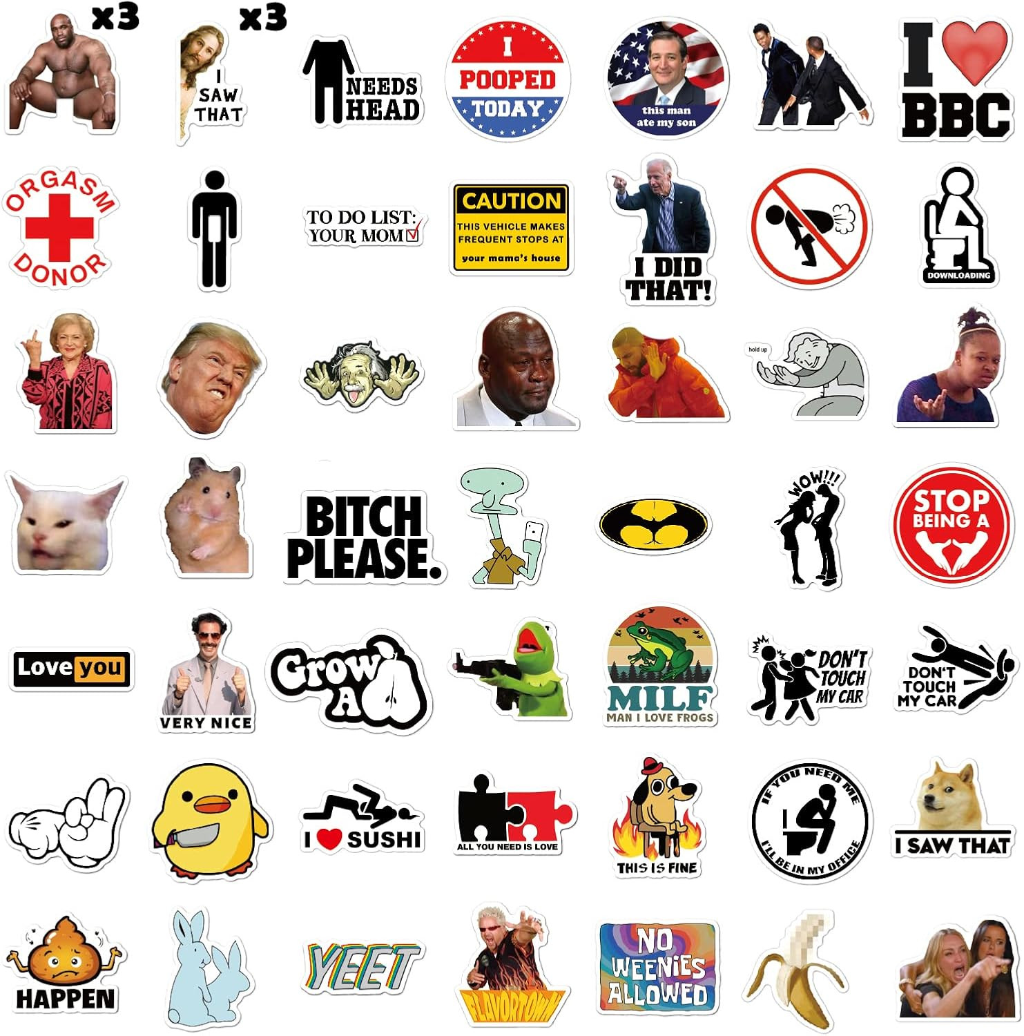 105Pcs Waterproof Prank Meme Stickers for Adults – Large Vinyl Decal Pack