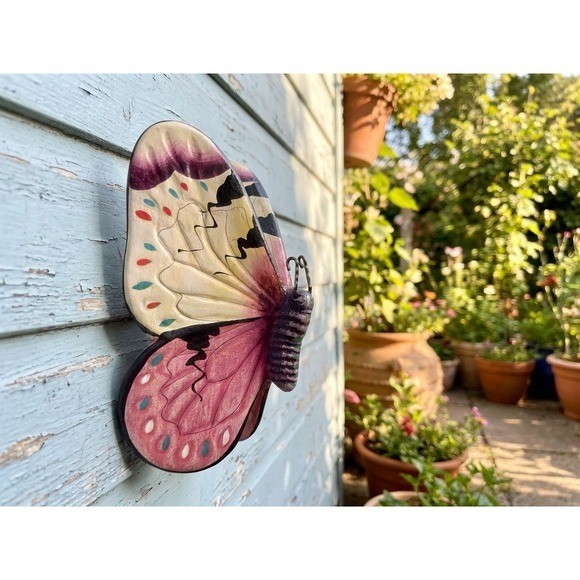 Whimsical Butterfly Wall Decor Hand Painted Ceramic Garden Art cottage boho