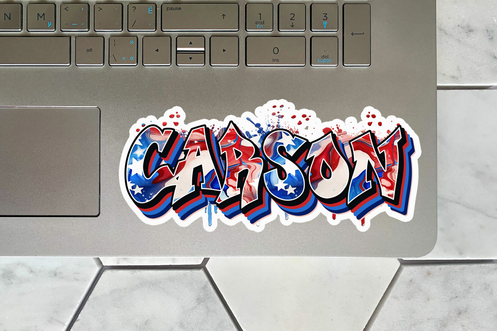 Custom USA Patriotic Name Sticker Graffiti Vinyl Decal Gift Water Bottle Laptop