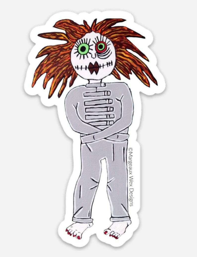 Creepy Doll Sticker Set of 2 Horror Gothic Puppet Voodoo Weird Car Locker Guitar
