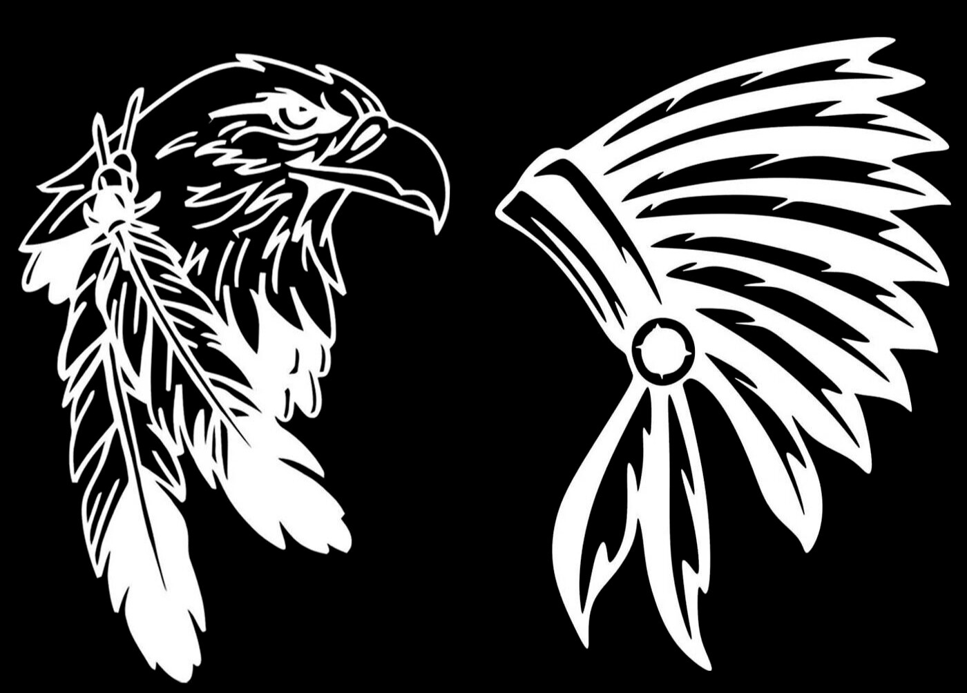 Native Indian Headdress & Eagle Feathers White 5" Vinyl Decals Car Truck Windows