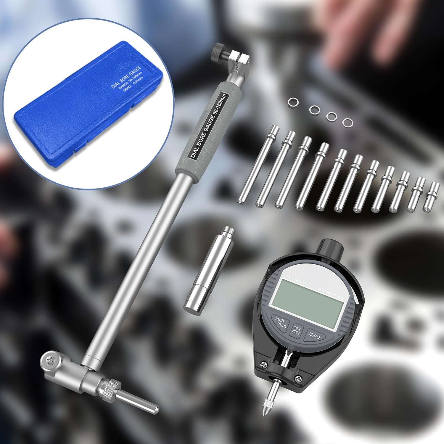 Digital Bore Gauges Set, Cylinder Bore Gauge with LCD Digital Dial Indicator, 2"