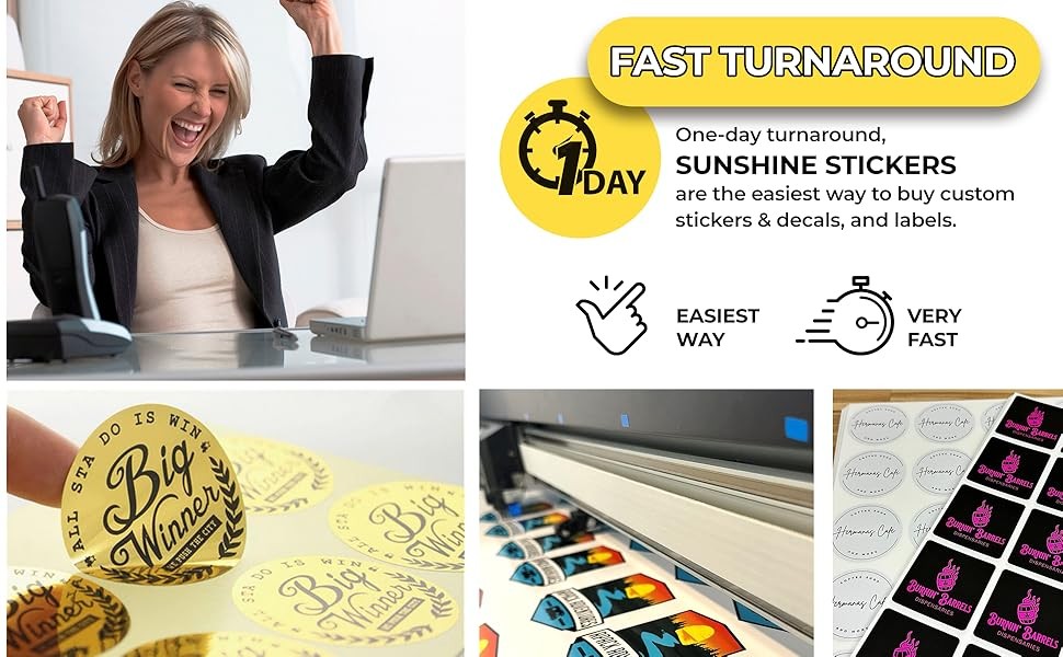 Sunshine Stickers Custom Waterproof Vinyl Stickers with Your Image Photo Text or