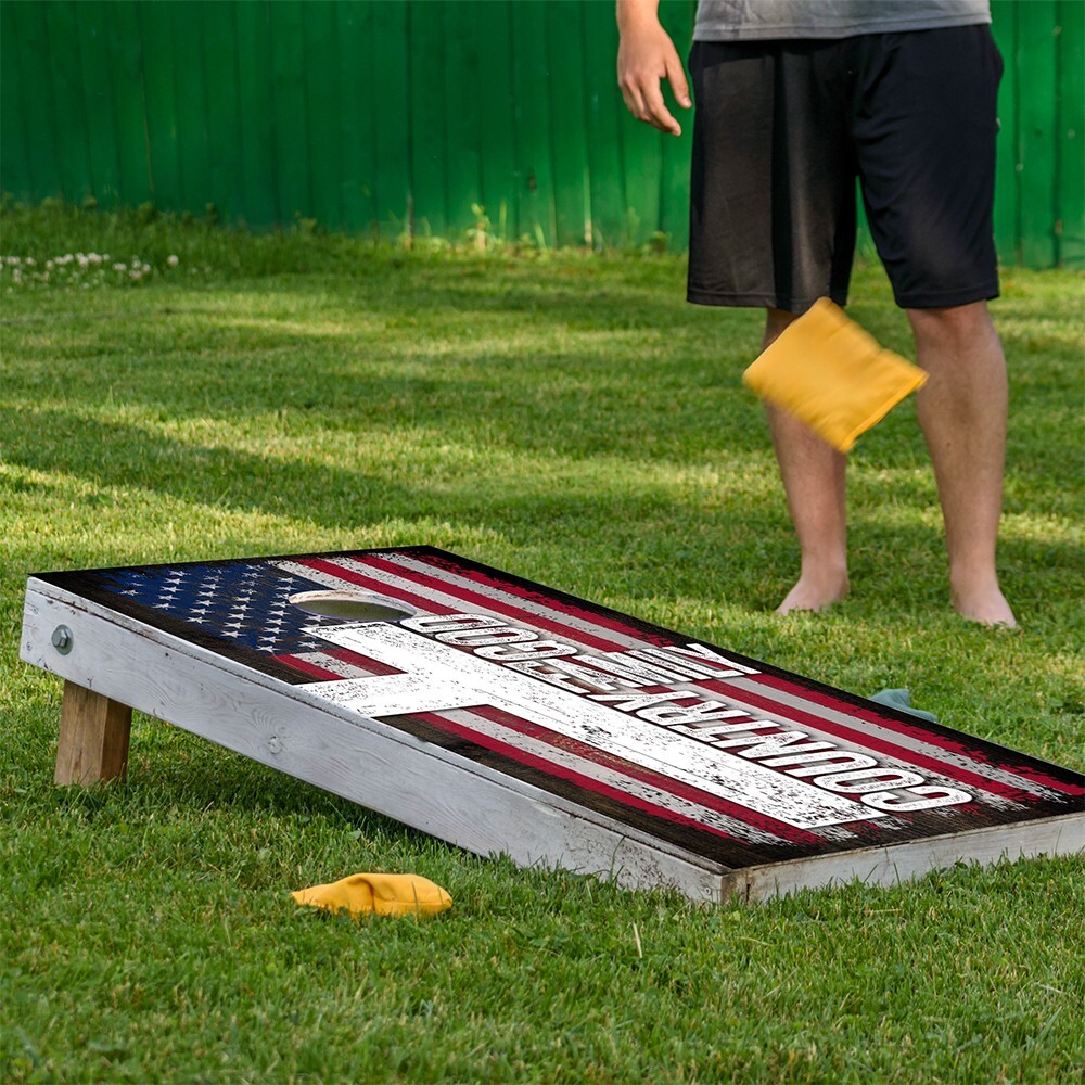 God Family Country Rustic Style American Flag Cornhole Wraps Cornhole Skins Wrap