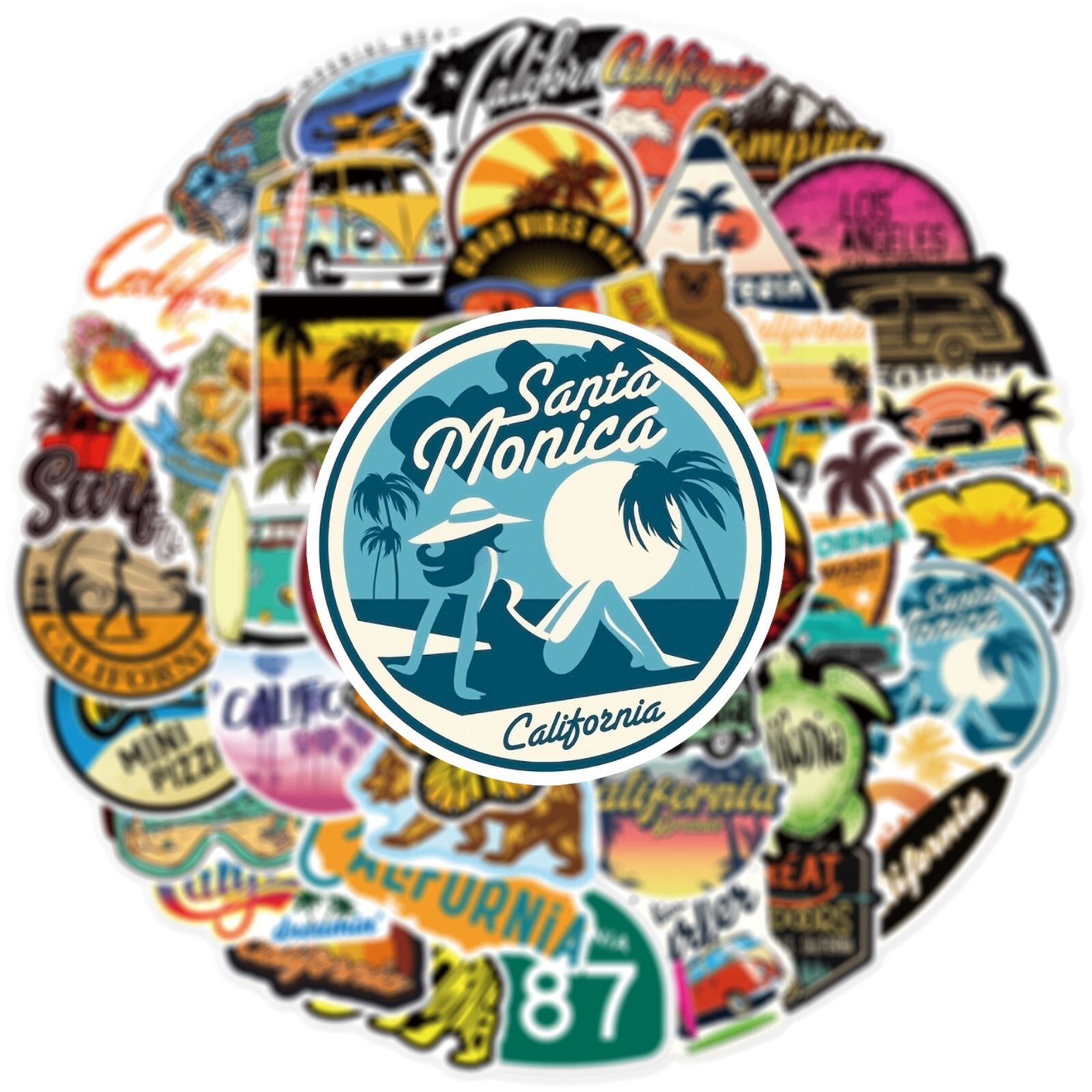 50pcs California Stickers, CA State LA San Diego West Coast, #164