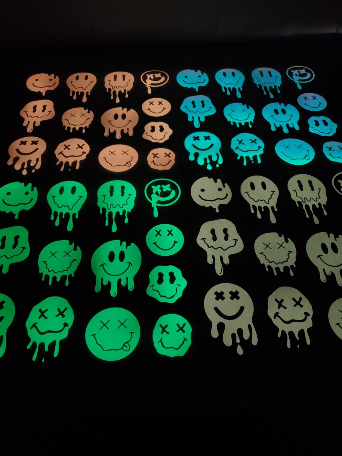 Glow In The Dark Vinyl Decal Smiley Face Drip Effect Lit Studio Decor Full Sheet