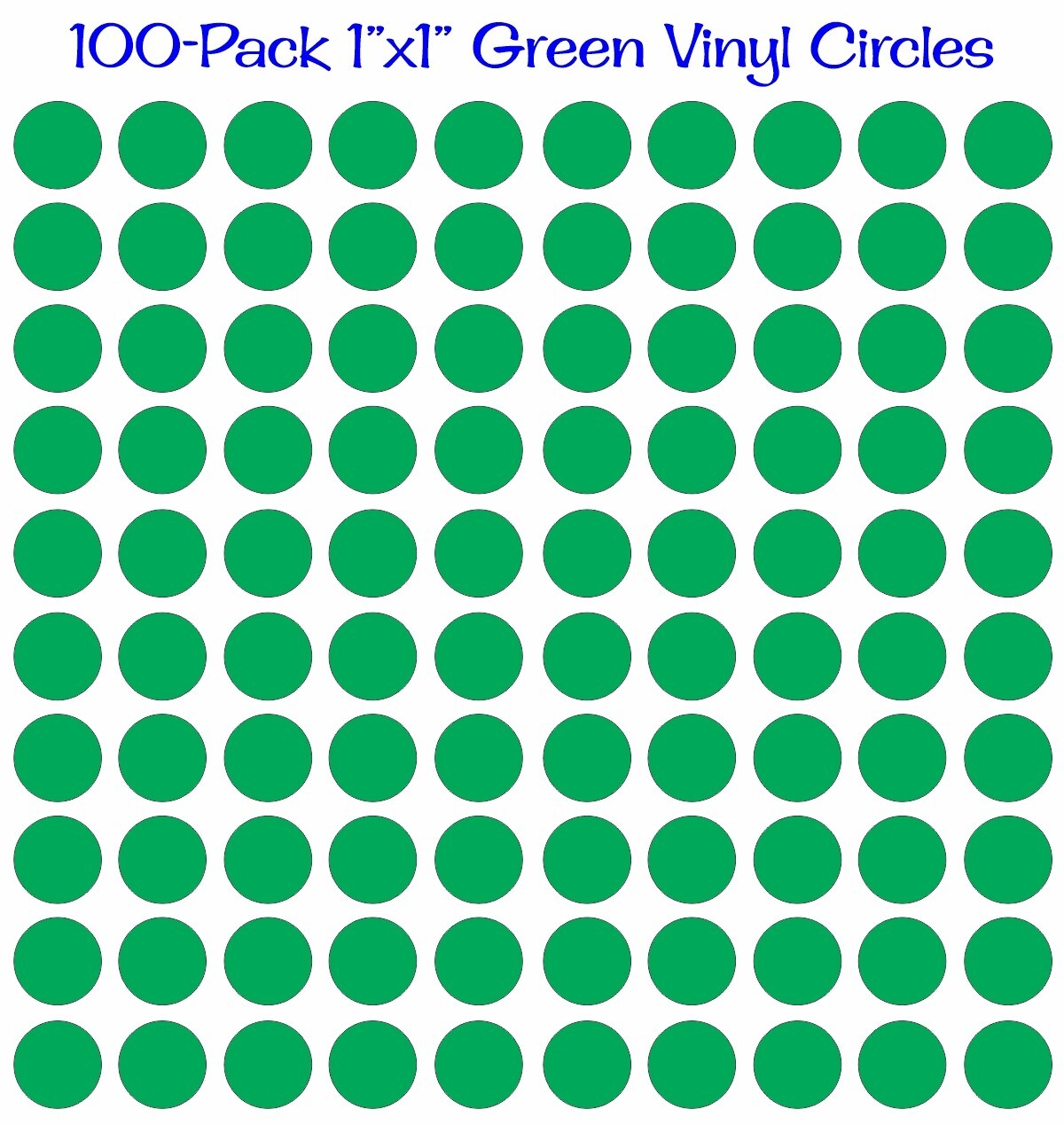 100 pack – 1"x1" Diameter Round Green Vinyl Circles / Polka Dots Die Cut Decals