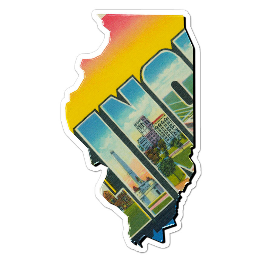 Vintage Illinois Map, Vinyl Decal Sticker, Indoor Outdoor, 3 Sizes, #8860