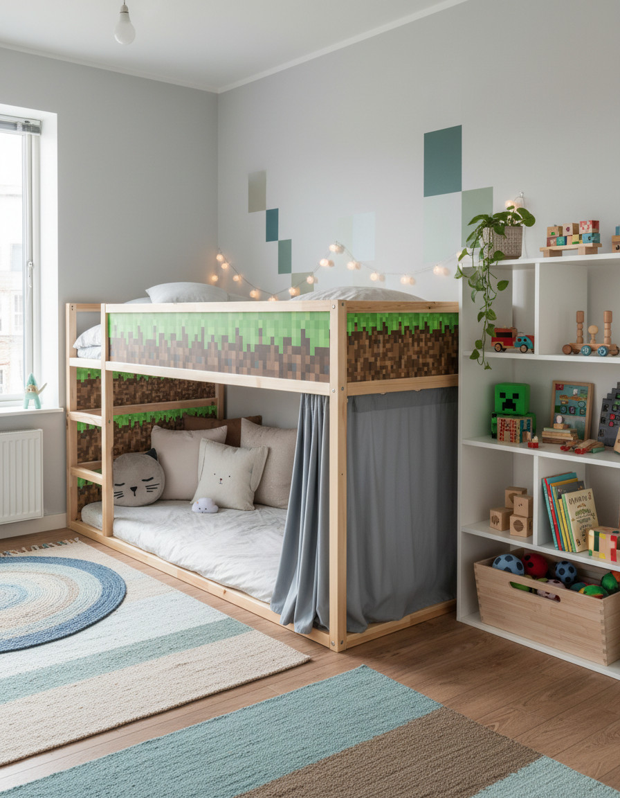 Minecraft Grass Block Decals for IKEA KURA Bed – Peel & Stick Vinyl Panels