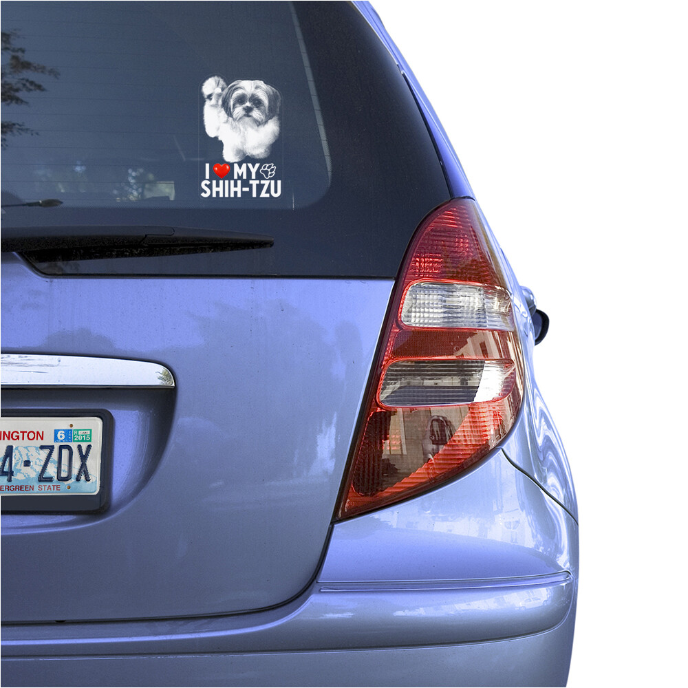 I LOVE MY SHIH TZU CLEAR VINYL DECAL STICKER FOR CAR OR TRUCK WINDOW, DOG ART