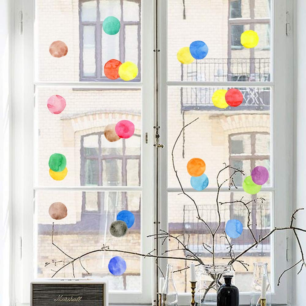 Colorful Polka Dot Wall Decals Watercolor Dots 12 Sheets, Assorted