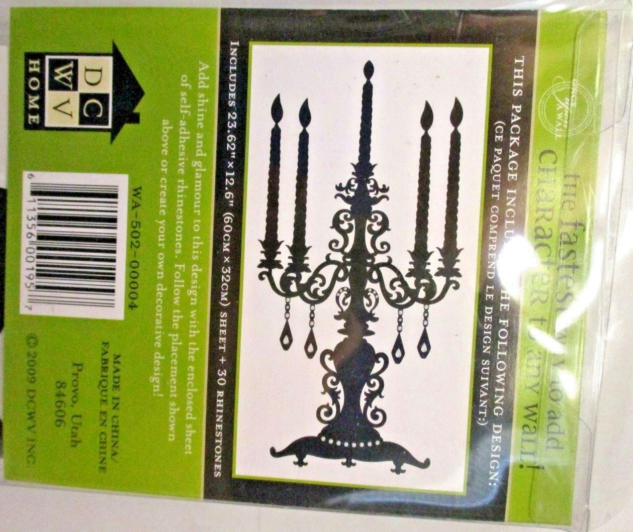 'Once Apon A Candelabra' Wall Peel & Stick 23.62" X 12.6"Decorative Rhinestones