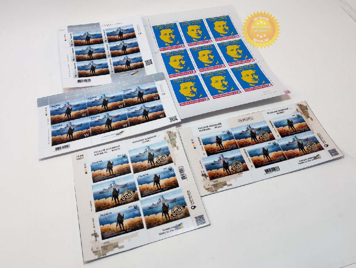 Lot of 5 stickers Russian warship go F *** yourself, stamps Ukraine War Zelensky
