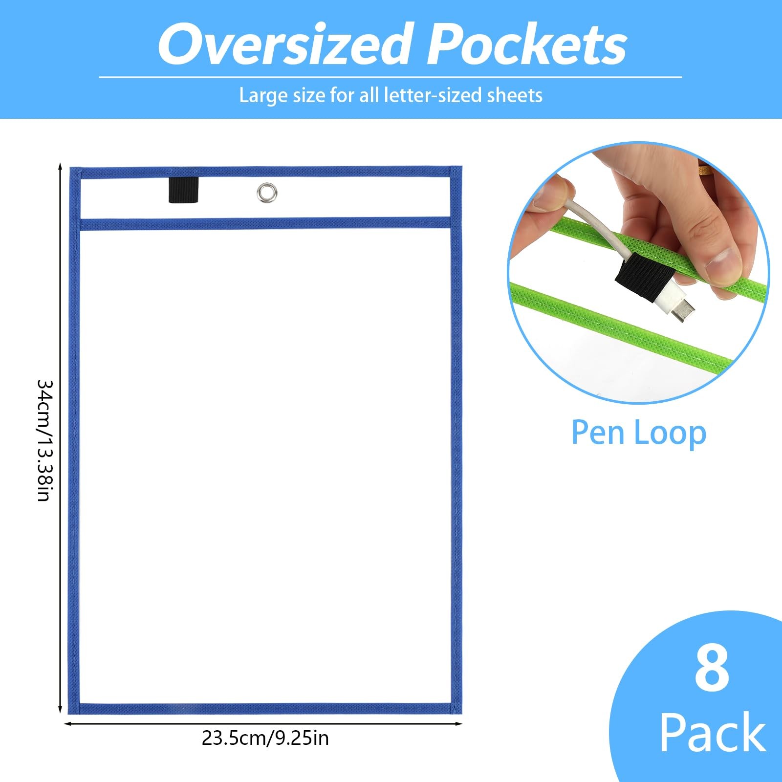 Dry Erase Pocket Sleeves mixed Colors School Classroom Organizer 8 Pcs