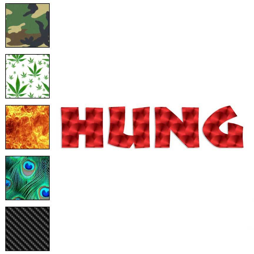 Hung, Vinyl Decal Sticker, 40 Patterns & 3 Sizes, #1574